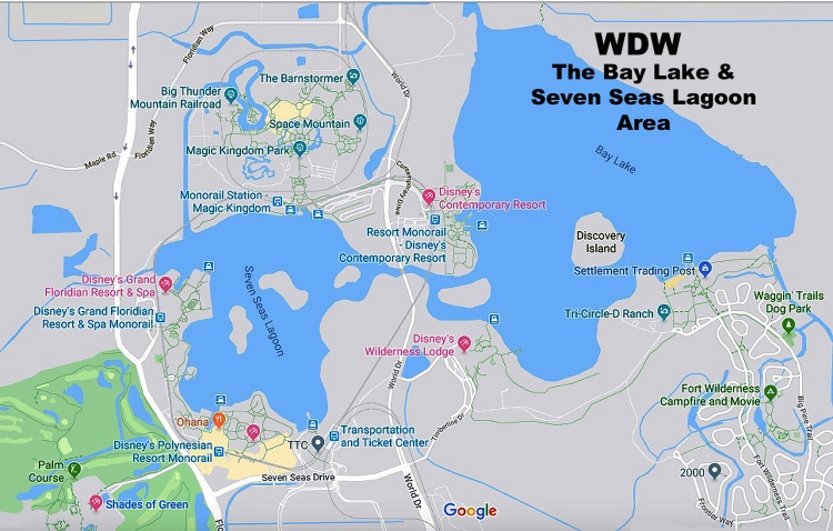 A Map of WDW Seven Seas Lagoon area.